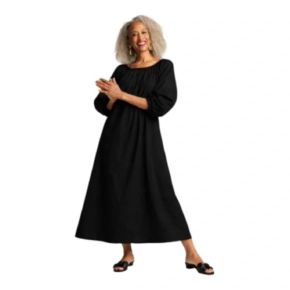 Frances Valentine Bliss Black Cotton Poplin Puff Sleeve Maxi Dress Size Large - Picture 3 of 9